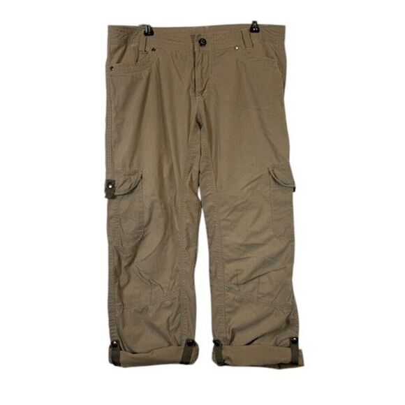Kuhl Splash Roll Up Cargo Pants Khaki Tan Pockets Snaps Outdoor Women's Size 8 - Picture 1 of 14